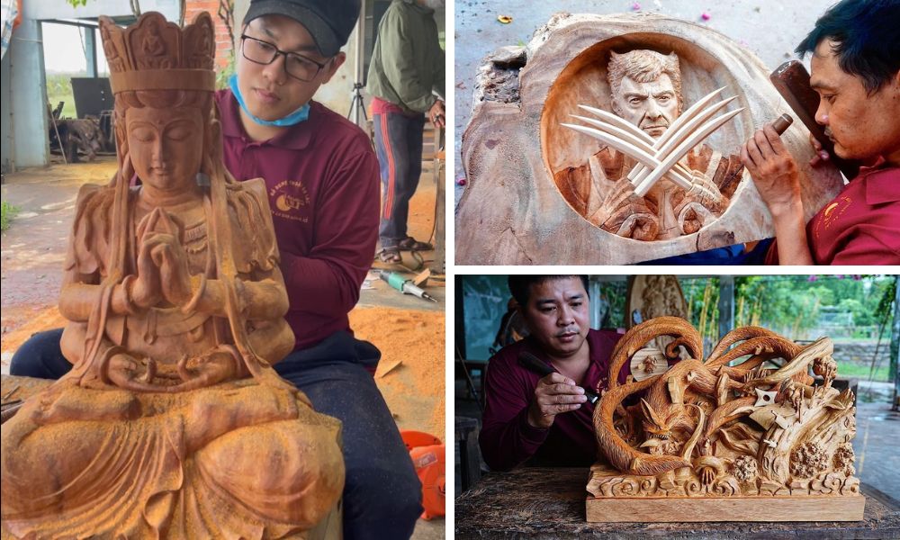 nghệ nhân Tự điêu khắc ở Quà Lưu Niệm ở Làng mộc Kim Bồng (Kim Bong Carpentry Village, Hoi An)