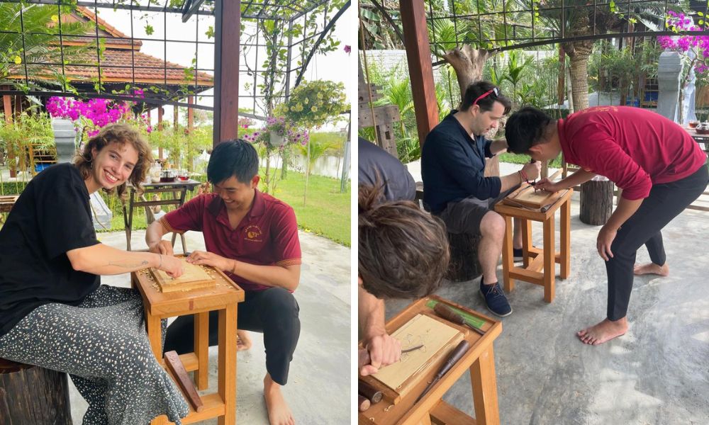 nghệ nhân Tự điêu khắc ở Quà Lưu Niệm ở Làng mộc Kim Bồng (Kim Bong Carpentry Village, Hoi An)