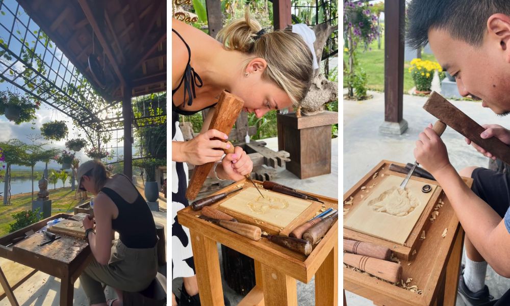 Tự điêu khắc ở Quà Lưu Niệm ở Làng mộc Kim Bồng (Kim Bong Carpentry Village, Hoi An)