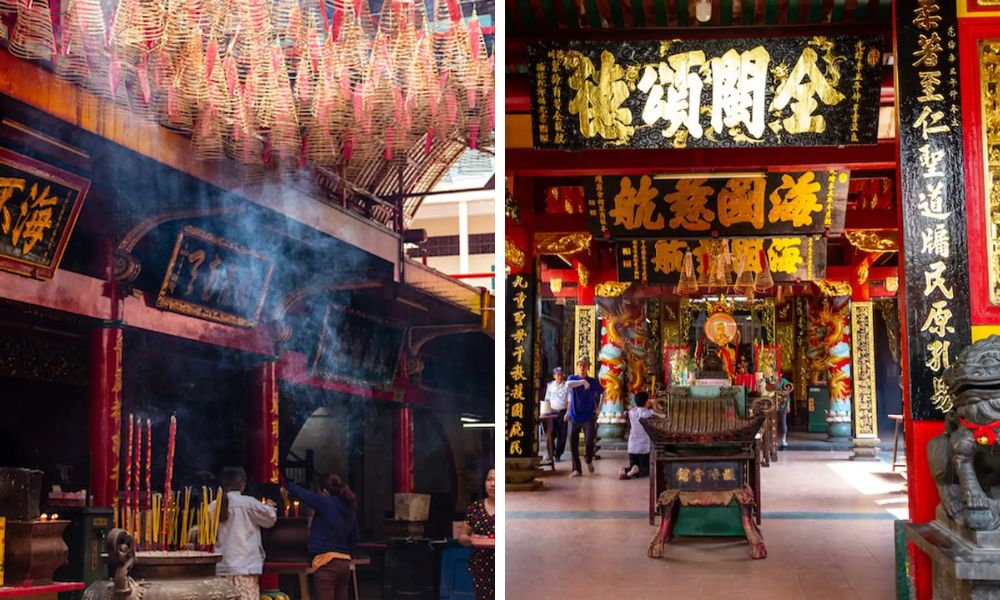 Nhiều người dân đến cầu an ở Hội Quán Phước Kiến (Phuoc Kien Assembly Hall)